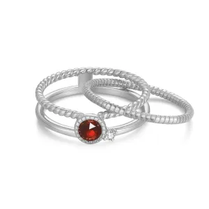 Garnet Silver Triple Ring - Mystical