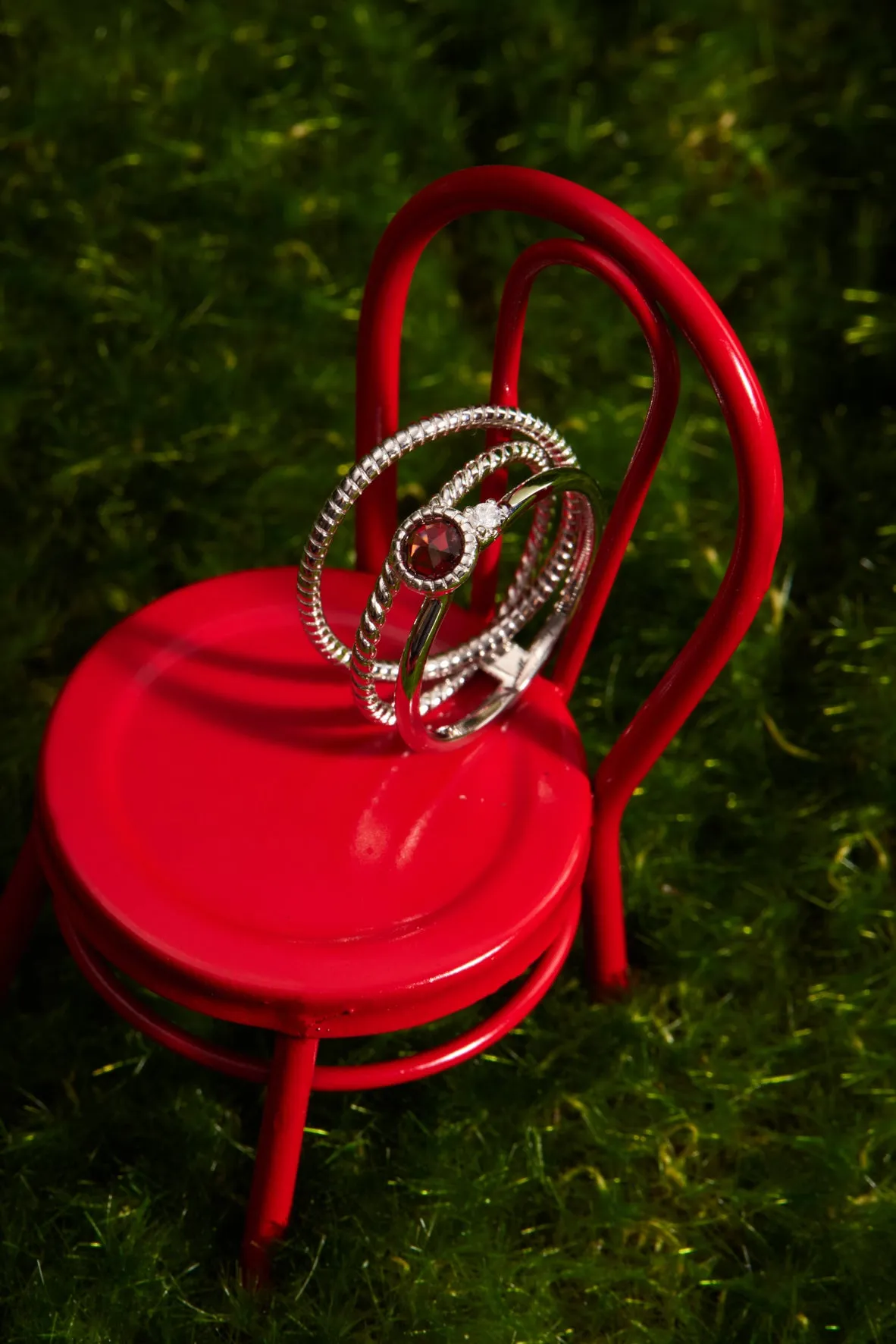 Garnet Silver Triple Ring - Mystical