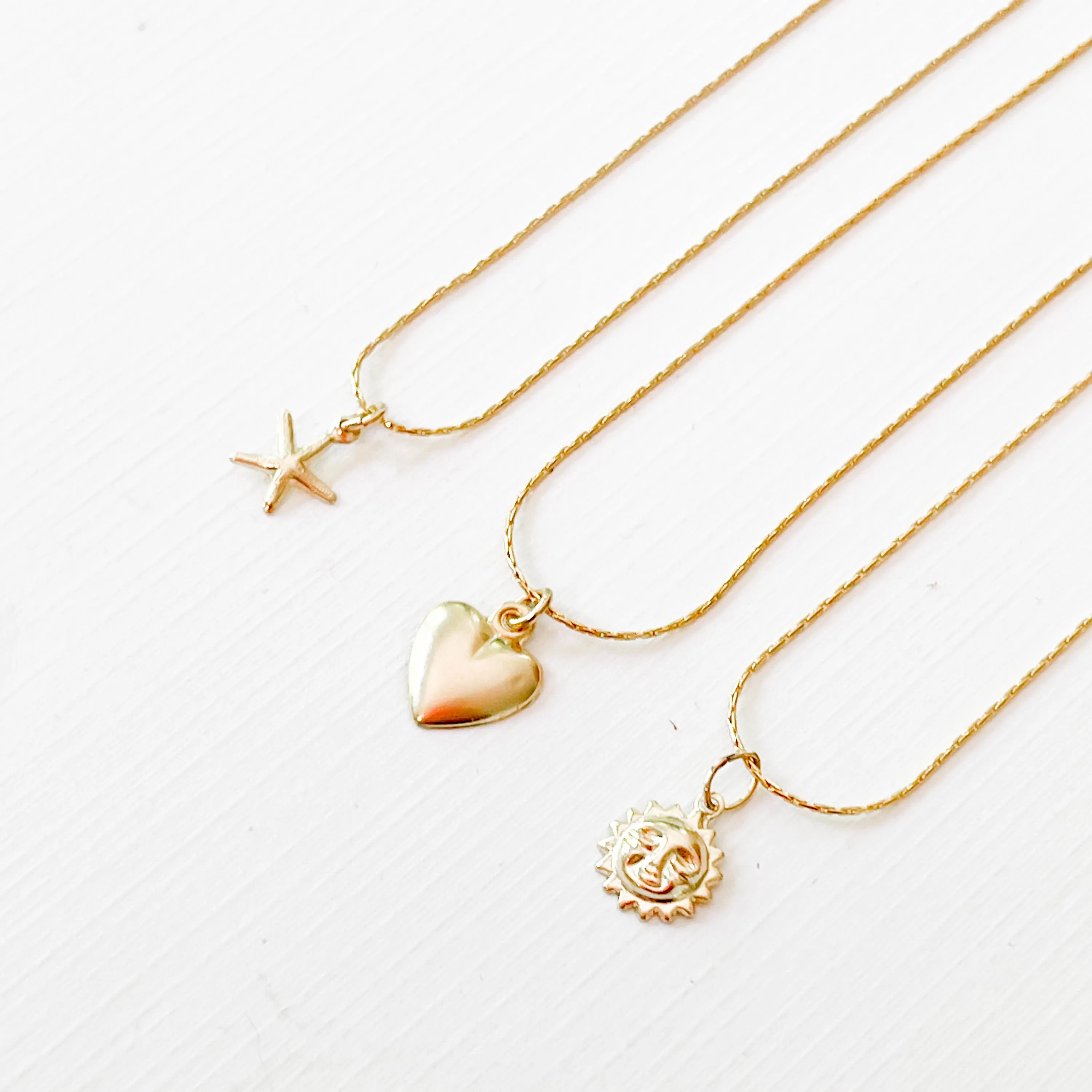 Gold Filled Charm Necklace with a Heart, Starfish or Sun