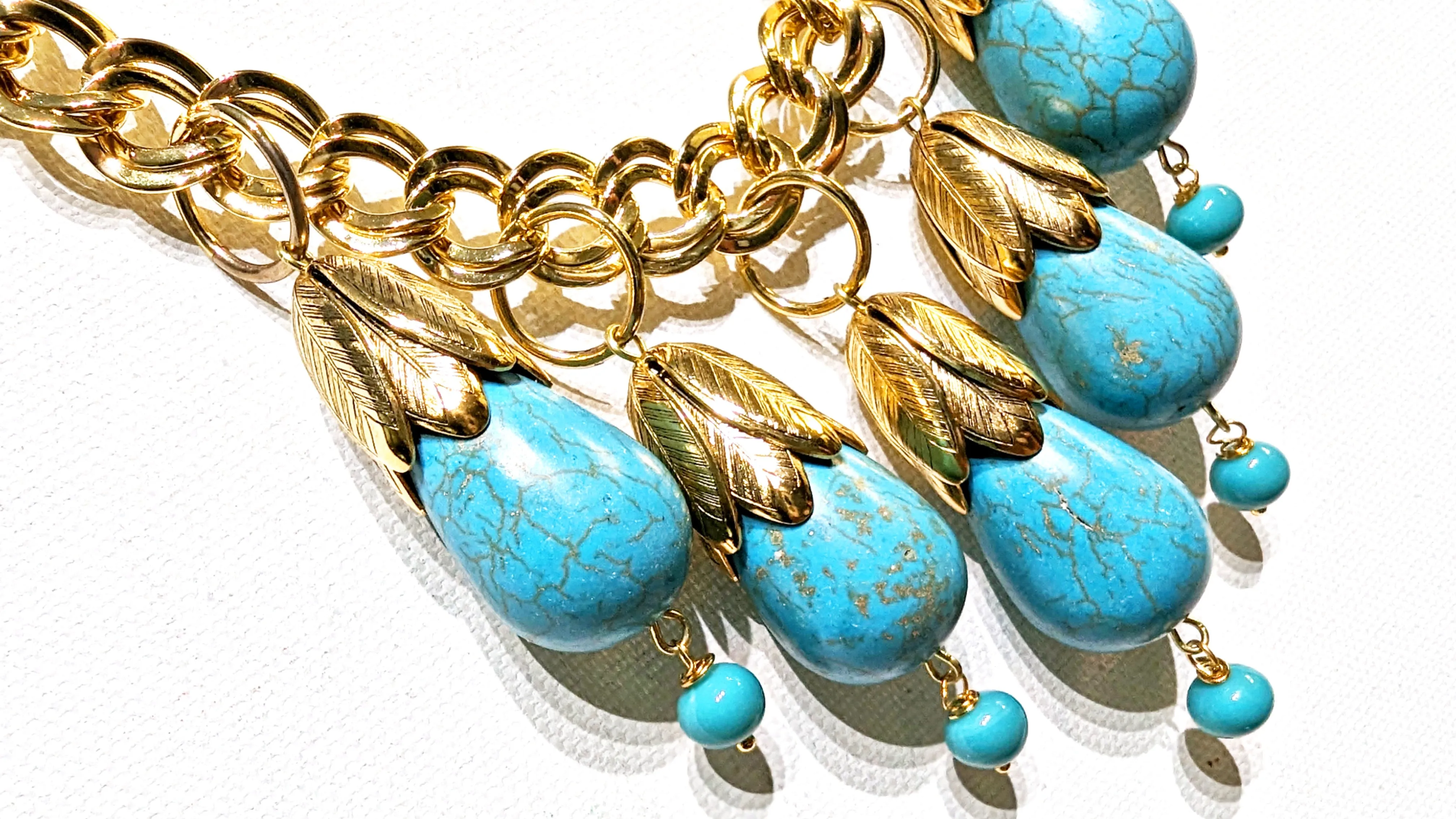 Gold Turquoise Drop Necklace Swarovski Plated USA Sugar Gay Isber 17 inch Adult Women