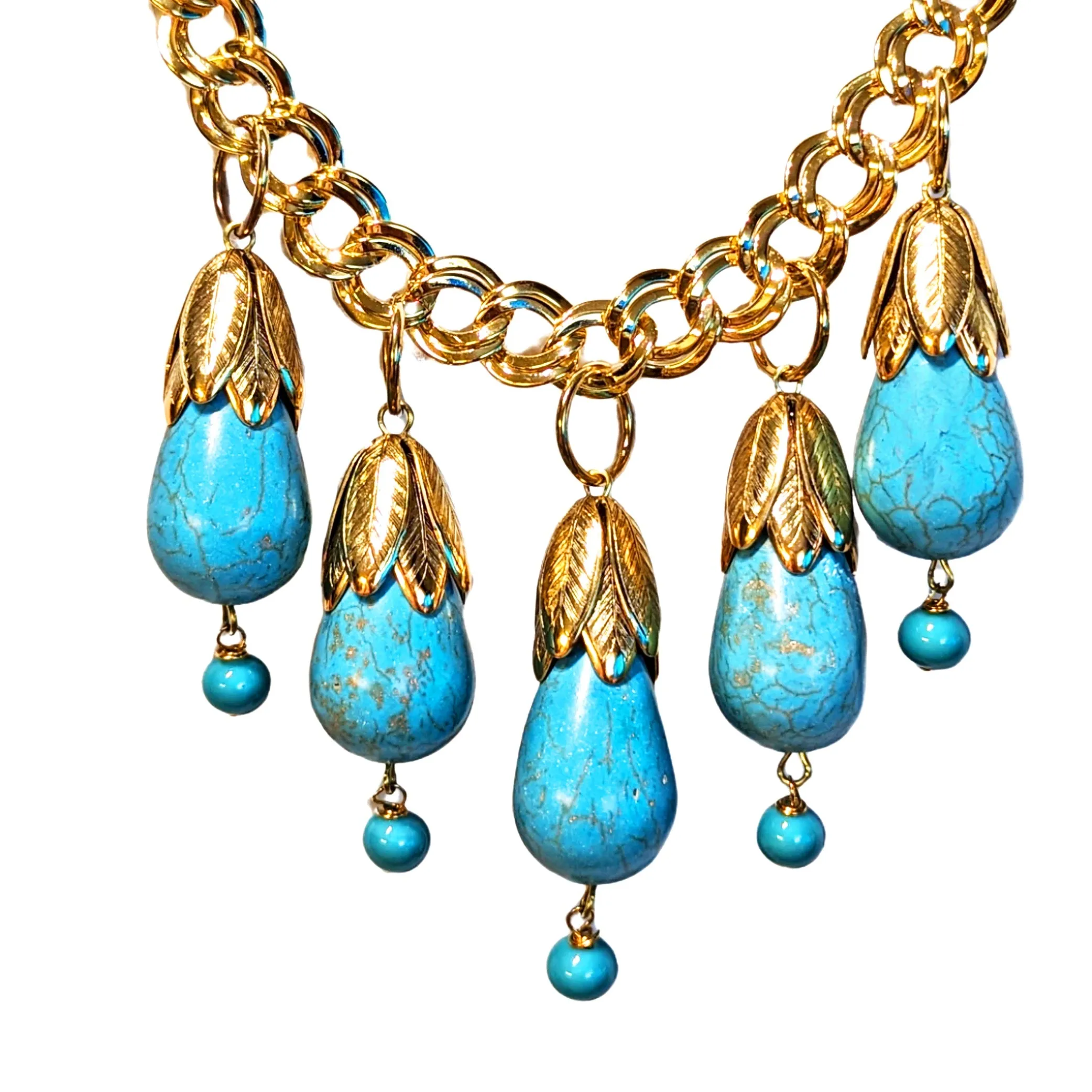 Gold Turquoise Drop Necklace Swarovski Plated USA Sugar Gay Isber 17 inch Adult Women