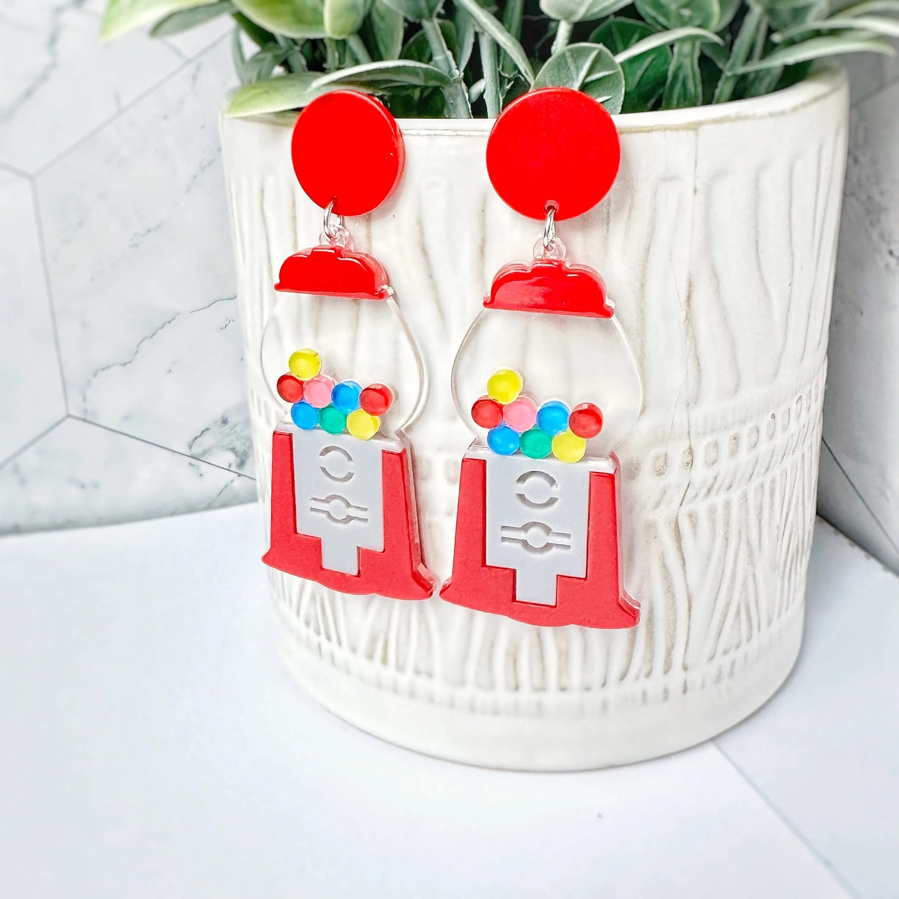 Gumball Machine Acrylic Dangle Rainbow Earrings