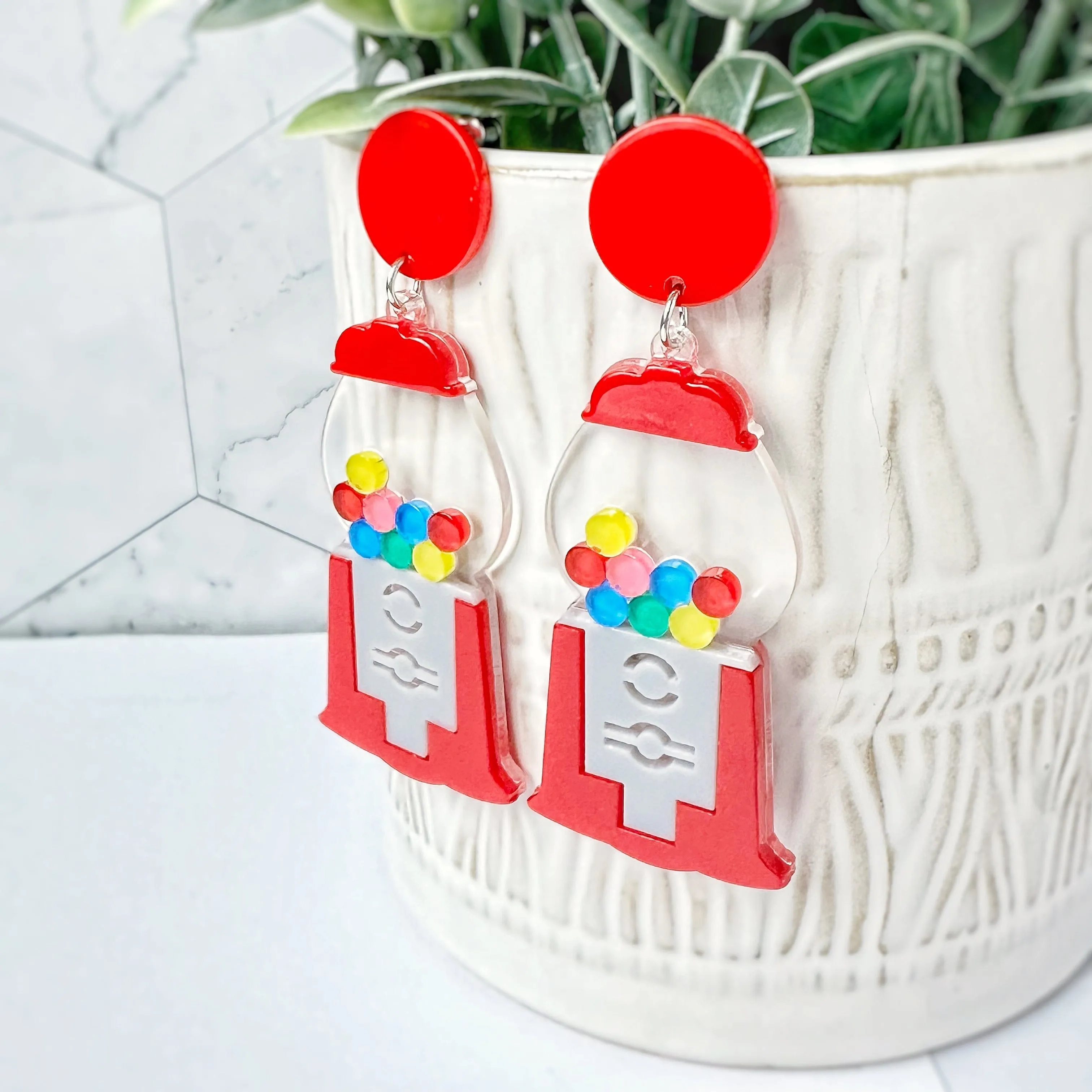 Gumball Machine Acrylic Dangle Rainbow Earrings