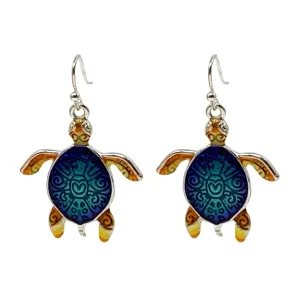 Hand-Painted Sea Turtle Dangle Earrings