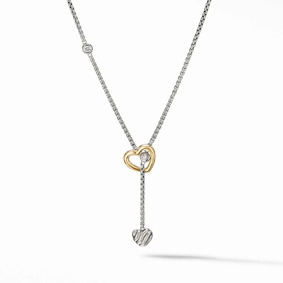 Heart Y Necklace with 18K Yellow Gold and Pave Diamonds