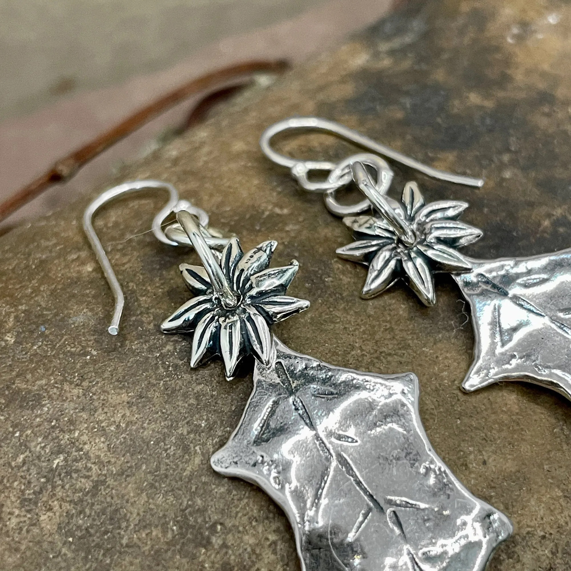 Holly Earrings with Poinsettia Flower