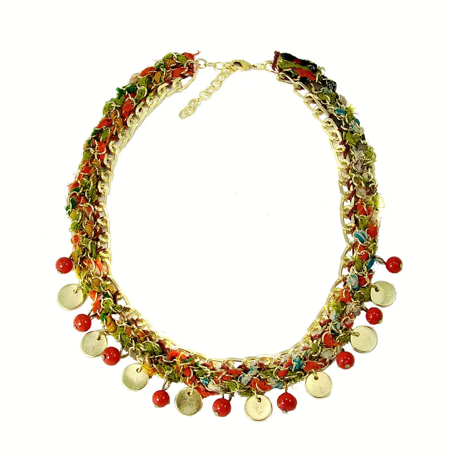 Kantha Fabric Woven Fiesta Necklace - Turquoise