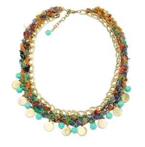 Kantha Fabric Woven Fiesta Necklace - Turquoise