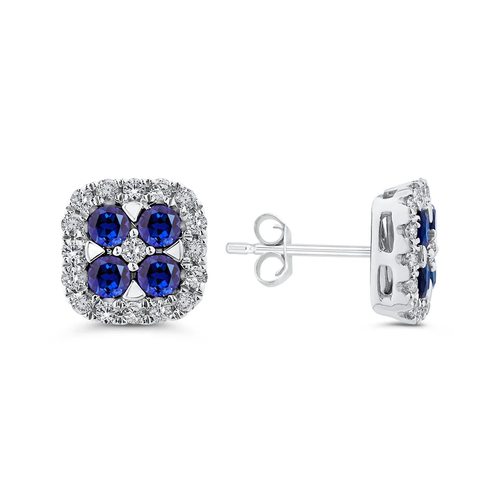 KATARINA Diamond and Blue Sapphire Cluster Stud Earrings (1 1/2 cttw)