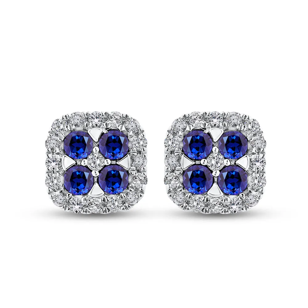 KATARINA Diamond and Blue Sapphire Cluster Stud Earrings (1 1/2 cttw)