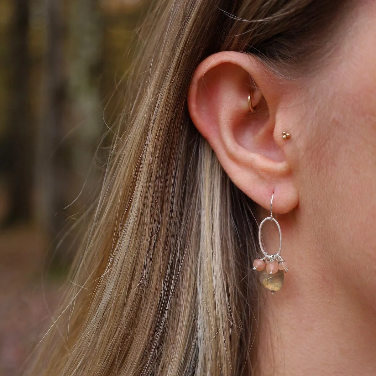 Labradorite & Pink Moonstone Cluster Earrings