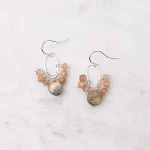 Labradorite & Pink Moonstone Cluster Earrings