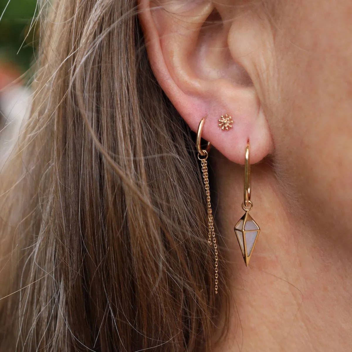 Large Oval Clicker Earring   Short Point Pendulum Moonstone Plaque - Sold as a Single