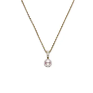 Mikimoto 18K Yellow Gold Necklace with 8mm Akoya Pearl & Diamond Pendant