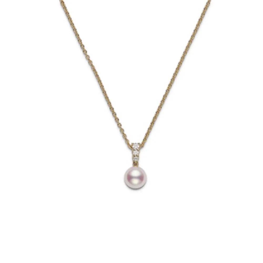 Mikimoto 18K Yellow Gold Necklace with 8mm Akoya Pearl & Diamond Pendant