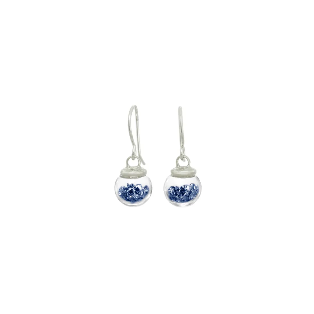 Mini Sterling Silver Blue Crystal Globe Earrings