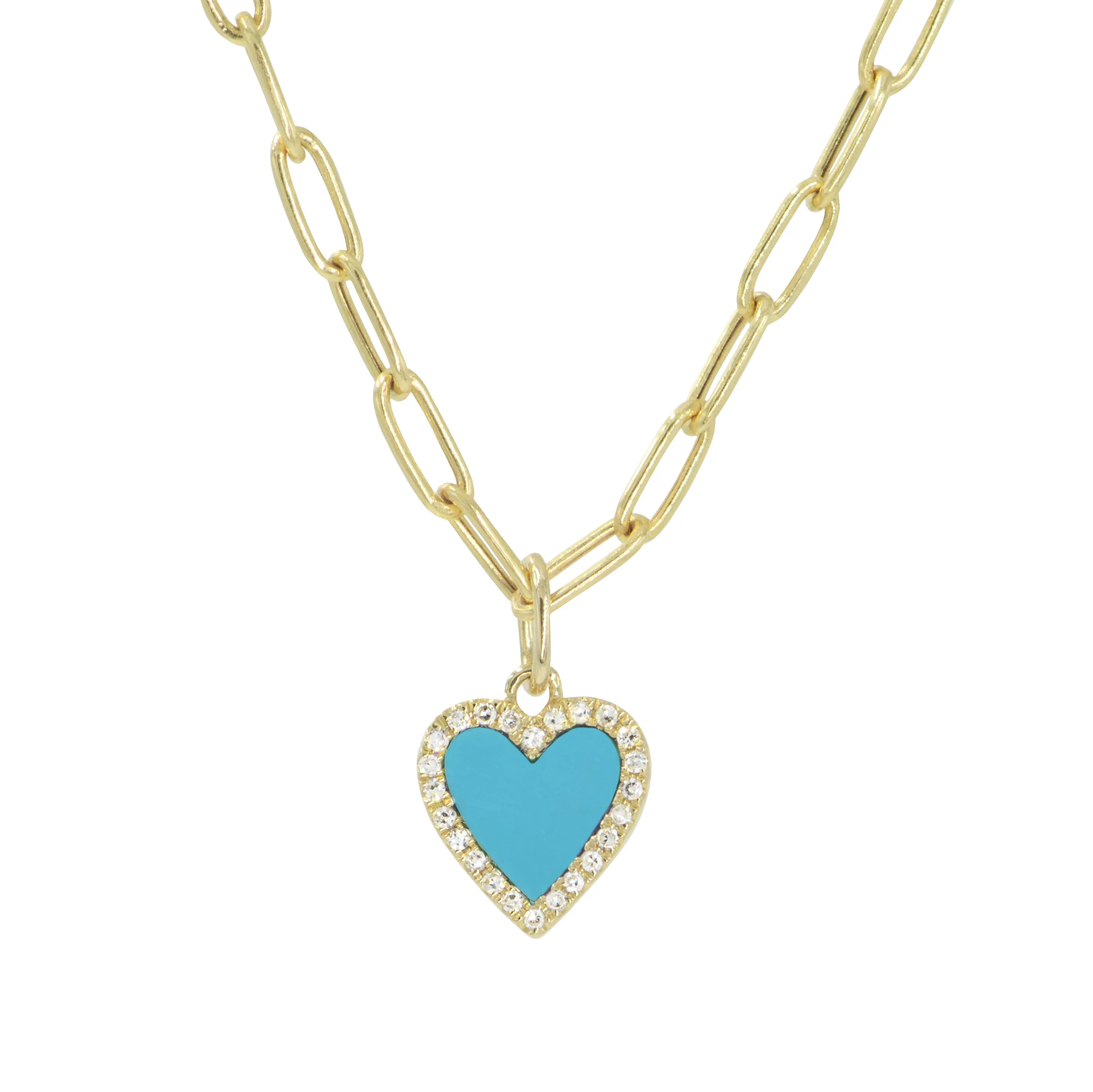 Mini Turquoise Heart Necklace With Diamonds