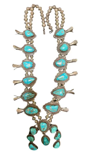 Morenci Mine Mid 20th Century Turquoise Squash Blossom Necklace