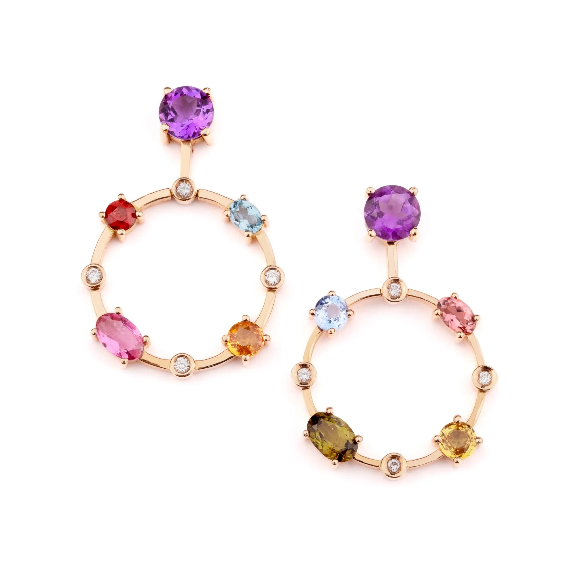 Multi coloured gemstones 18k rose gold earrings