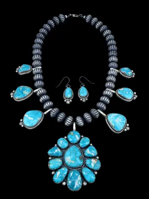 Native American Fox Turquoise Sterling Silver Necklace Set