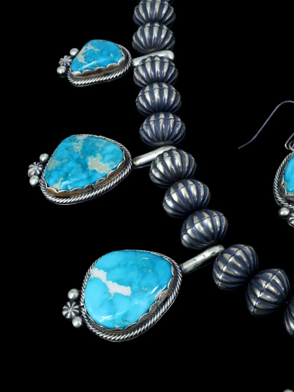 Native American Fox Turquoise Sterling Silver Necklace Set