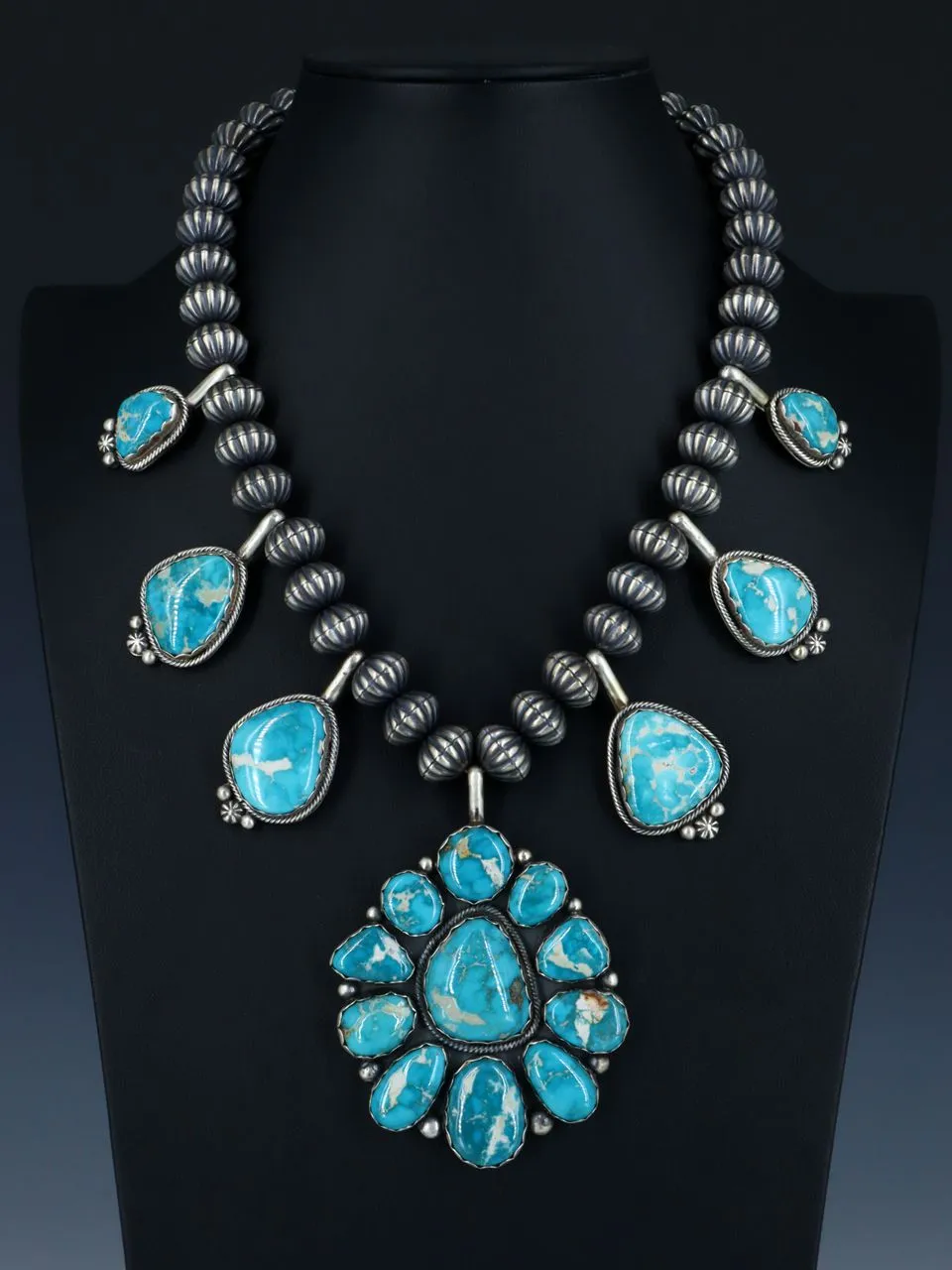 Native American Fox Turquoise Sterling Silver Necklace Set