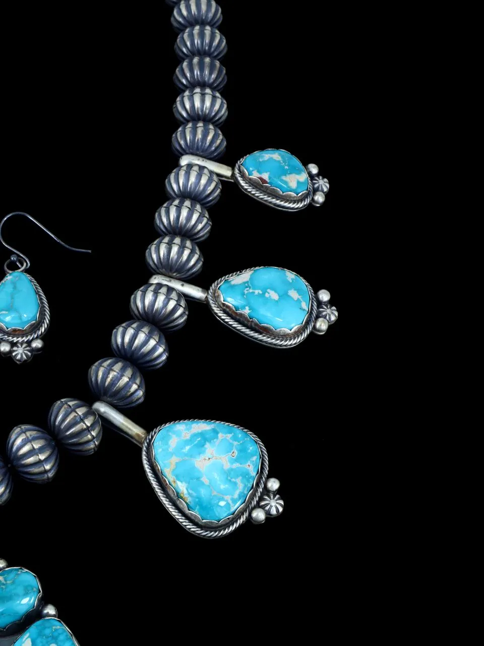 Native American Fox Turquoise Sterling Silver Necklace Set