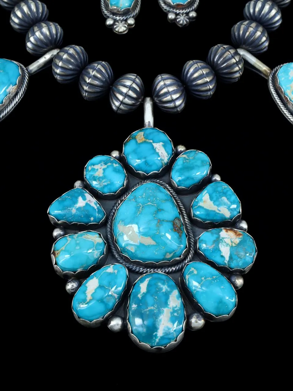 Native American Fox Turquoise Sterling Silver Necklace Set