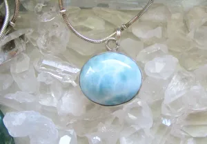 Natural Larimar Gemstone Sterling Silver Pendant Necklace