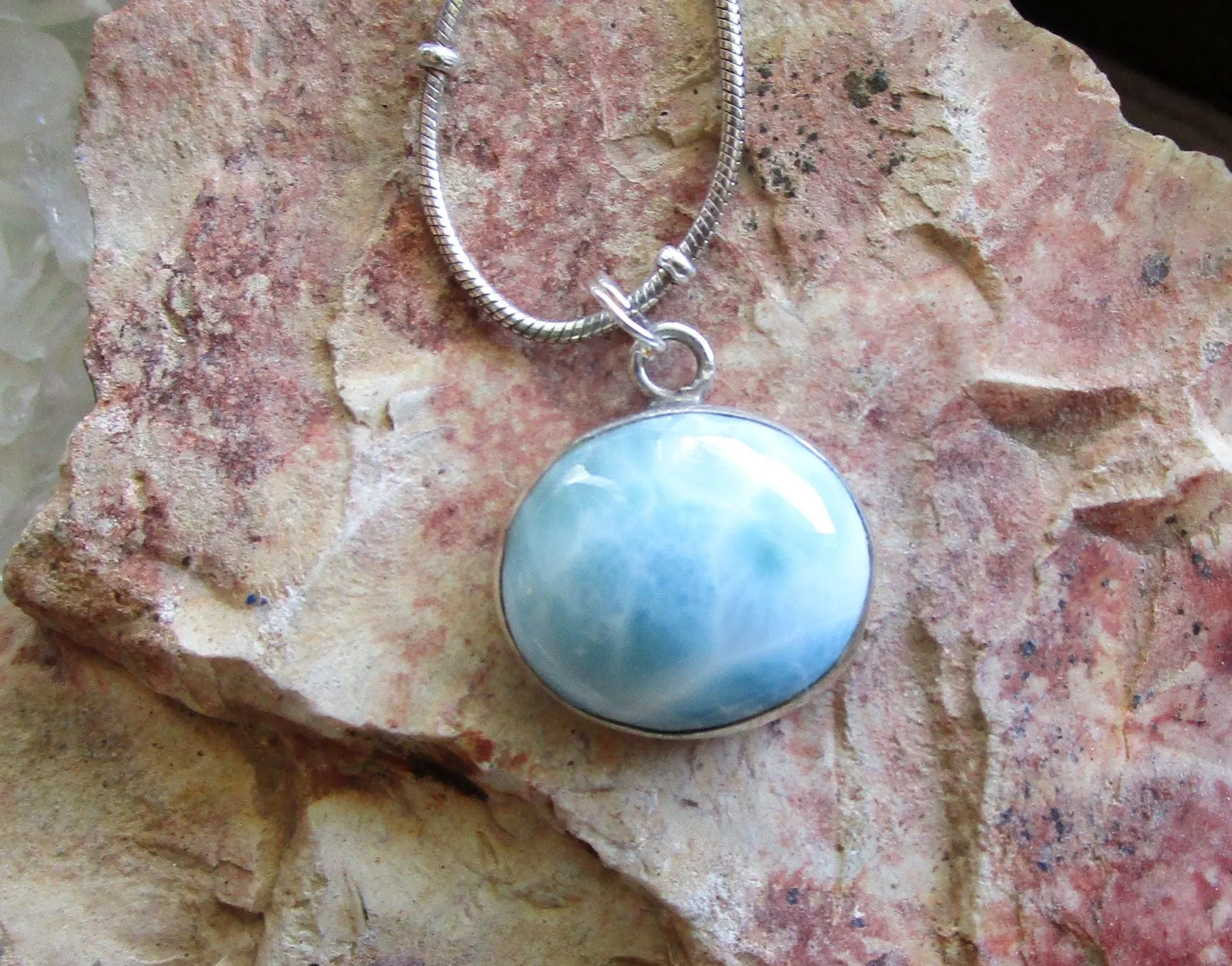 Natural Larimar Gemstone Sterling Silver Pendant Necklace