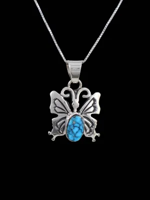 Navajo Sterling Silver Kingman Turquoise Butterfly Pendant