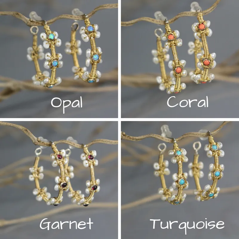 Opal Pearl Flower Hoop Earrings