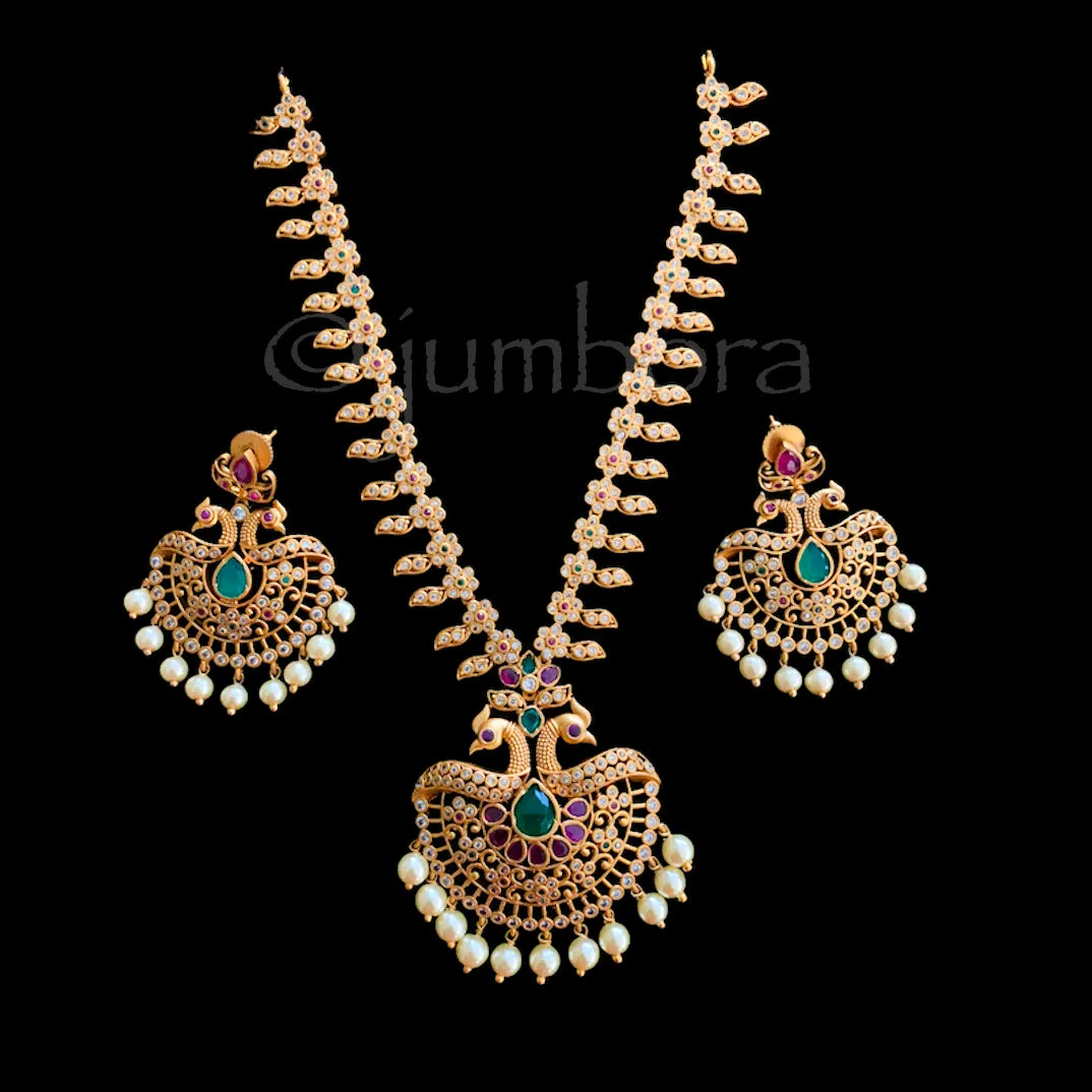 Peacock Matte Antique Gold Necklace Set