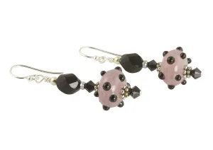 Pink Polka Dot Lampwork Earrings