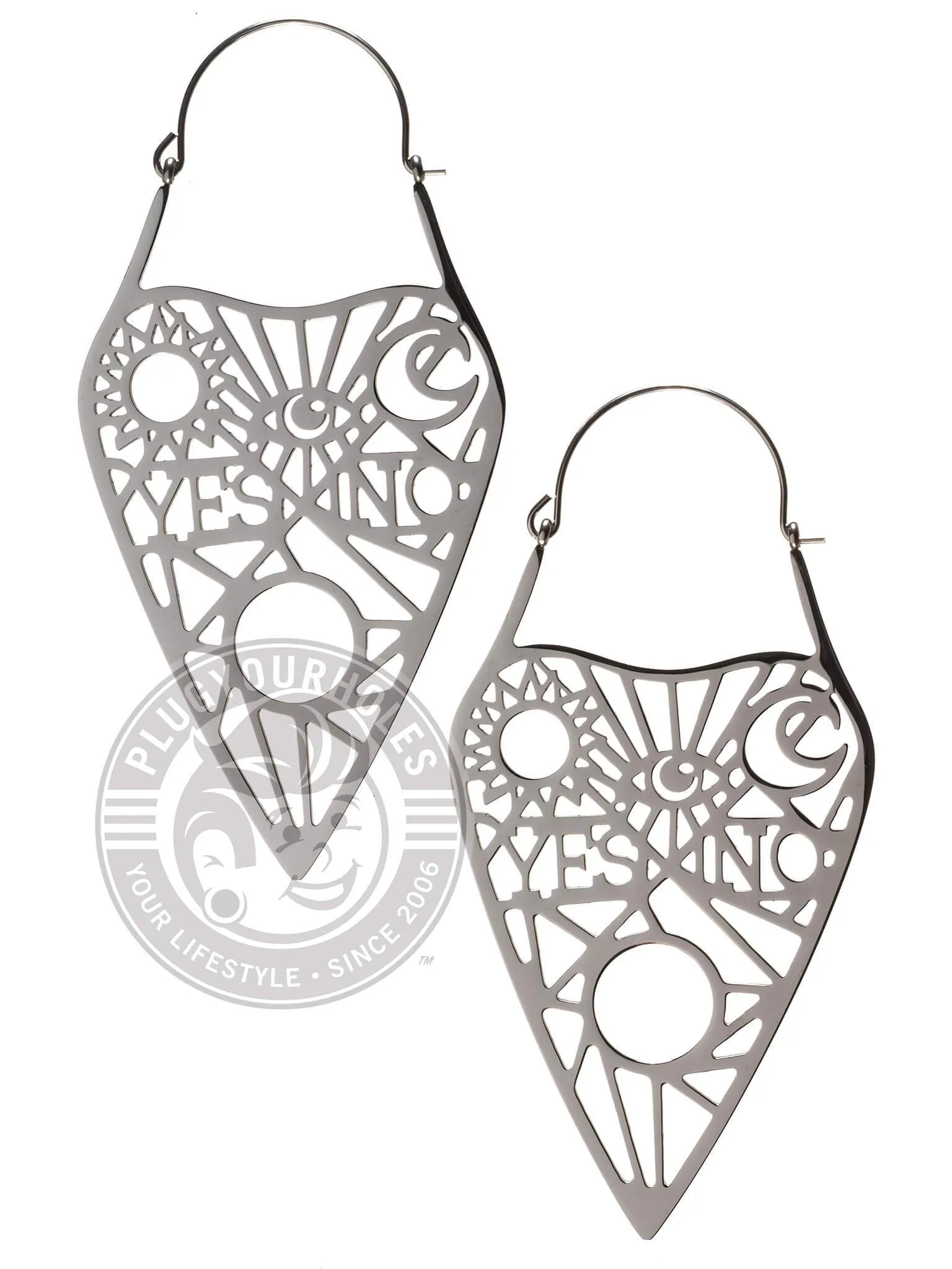 Planchette Dangle Hoop Steel Earrings