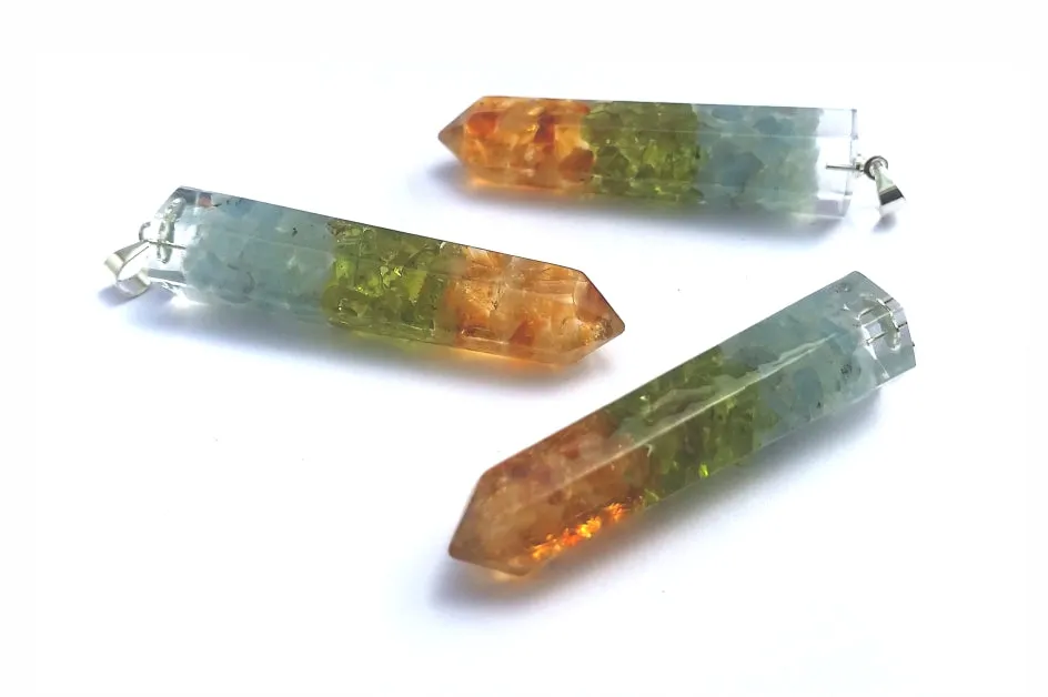 Polished Packaged Hand Crafted Mid Chakra Resin Pendant with Stone Chips - sold per piece - From Bulwer, South Africa