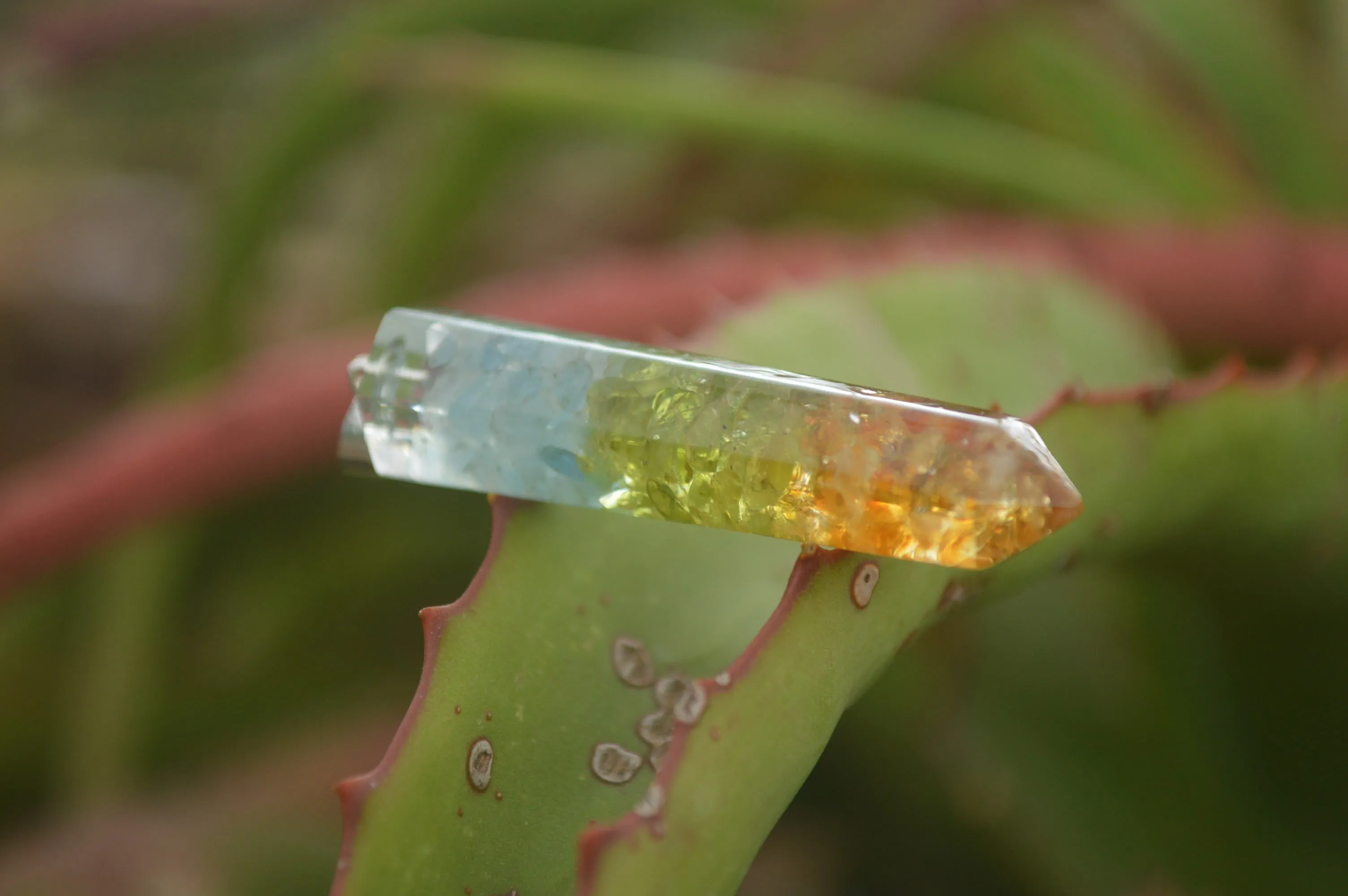 Polished Packaged Hand Crafted Mid Chakra Resin Pendant with Stone Chips - sold per piece - From Bulwer, South Africa