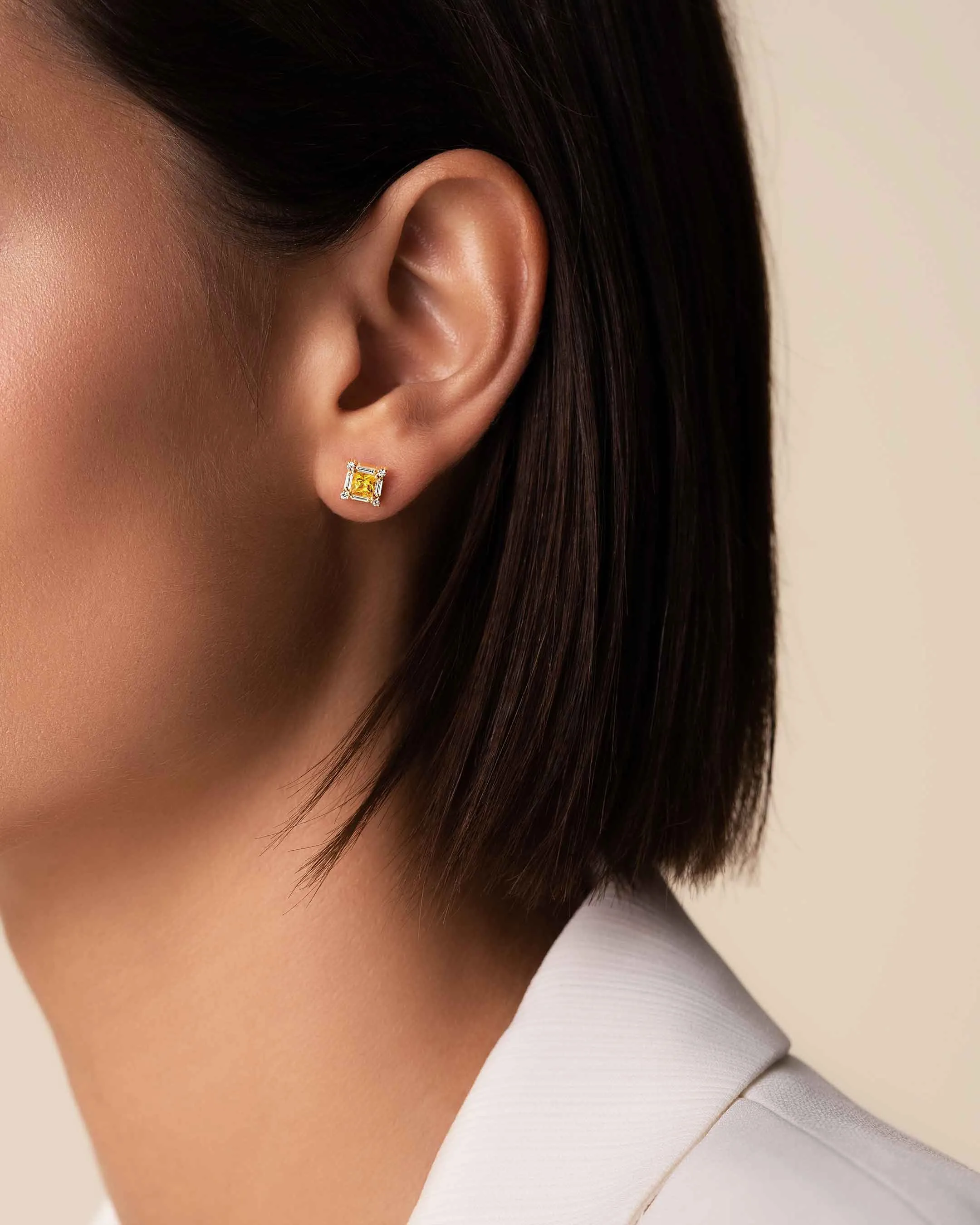 Princess Midi Yellow Sapphire Studs