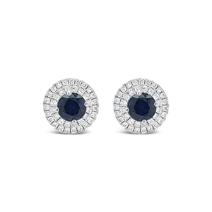 Sapphire & Double Diamond Halo Earrings