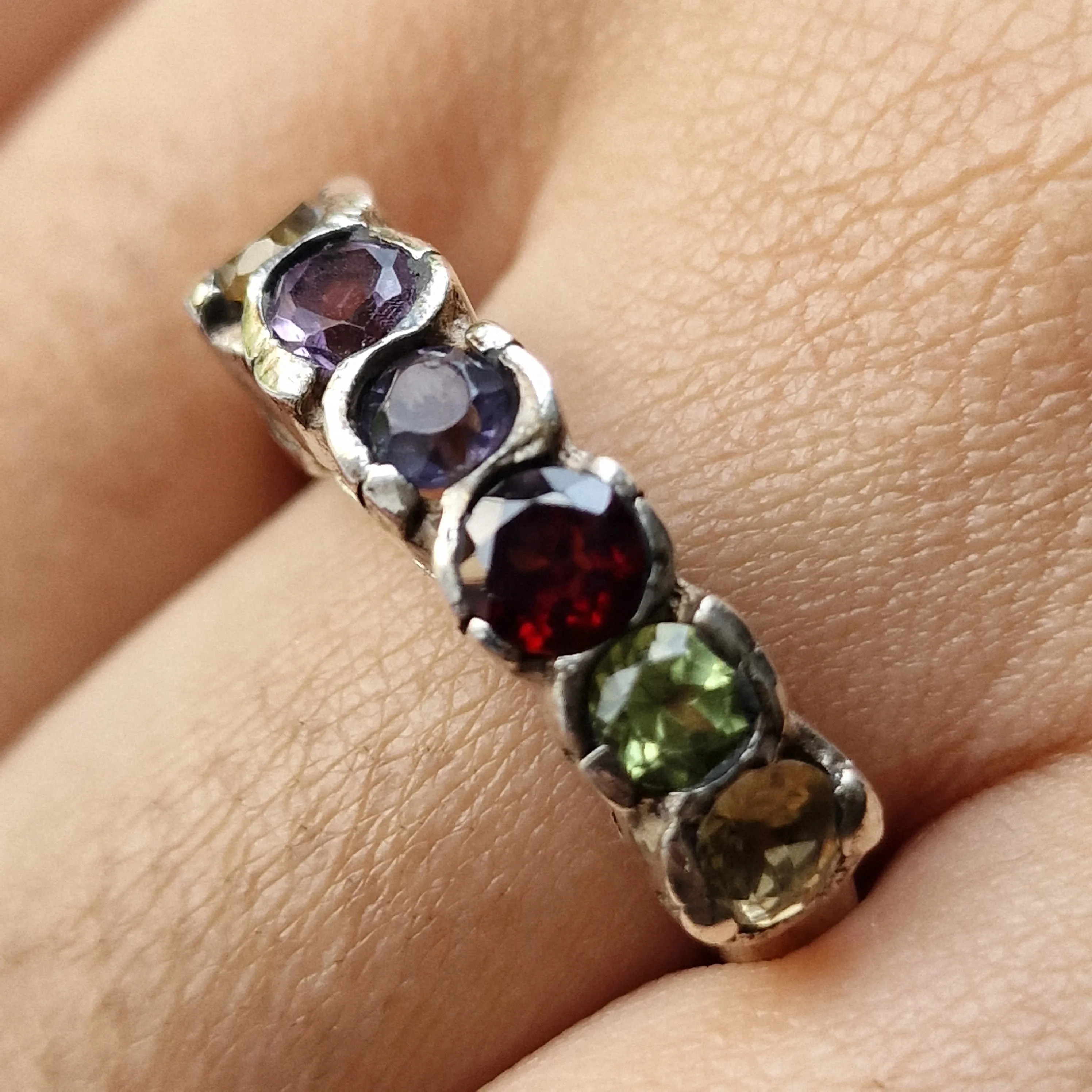 Semi-Precious Vintage Multi-Gemstone Sterling Silver Ring