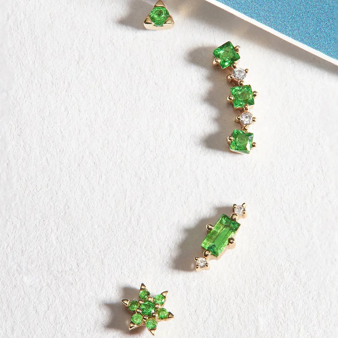 SERENA | Baguette Tsavorite and White Sapphire Single Stud Earring