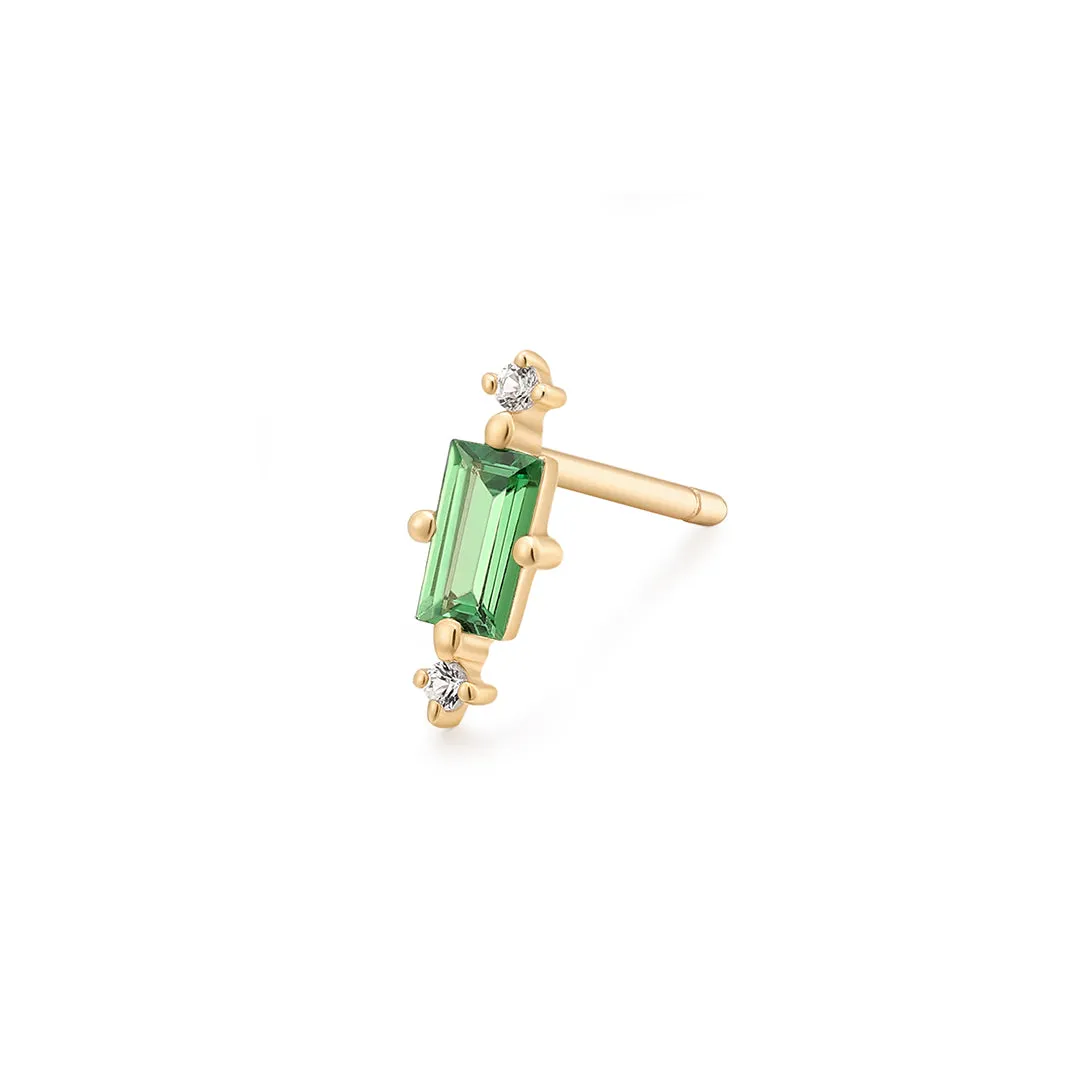 SERENA | Baguette Tsavorite and White Sapphire Single Stud Earring