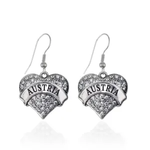 Silver Austria Pave Heart Charm Dangle Earrings