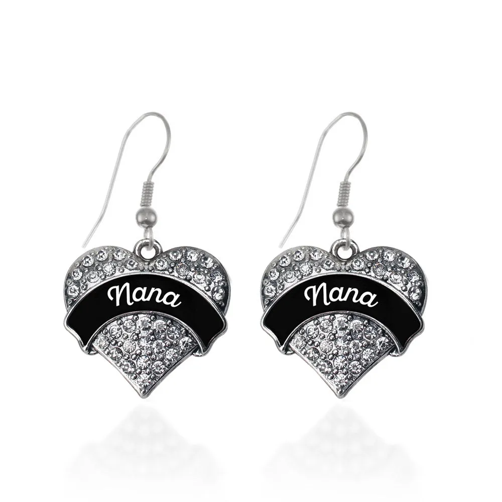 Silver Black and White Nana Pave Heart Charm Dangle Earrings