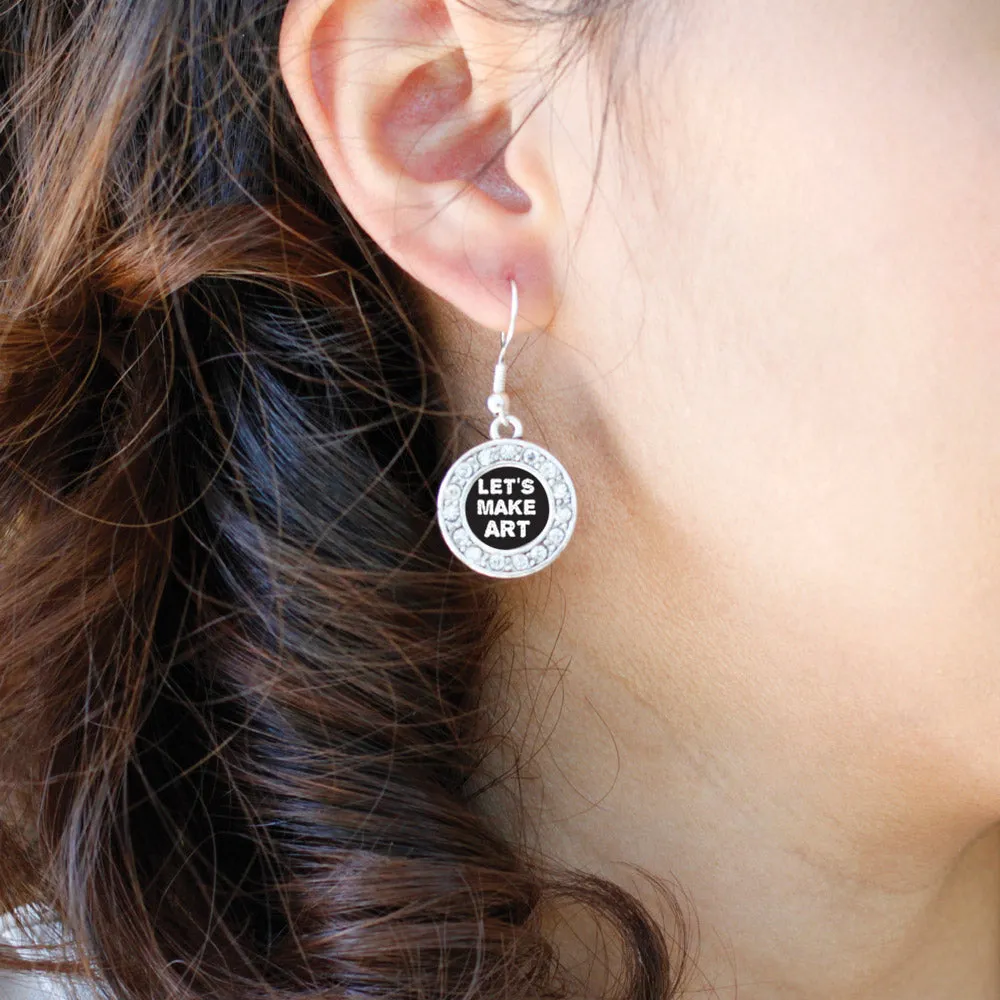 Silver Let's Make Art Circle Charm Dangle Earrings