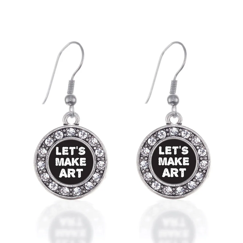 Silver Let's Make Art Circle Charm Dangle Earrings