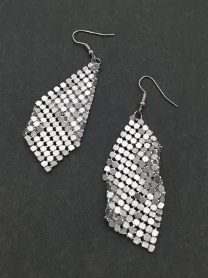 Silver Metal Mesh Dangle Earrings