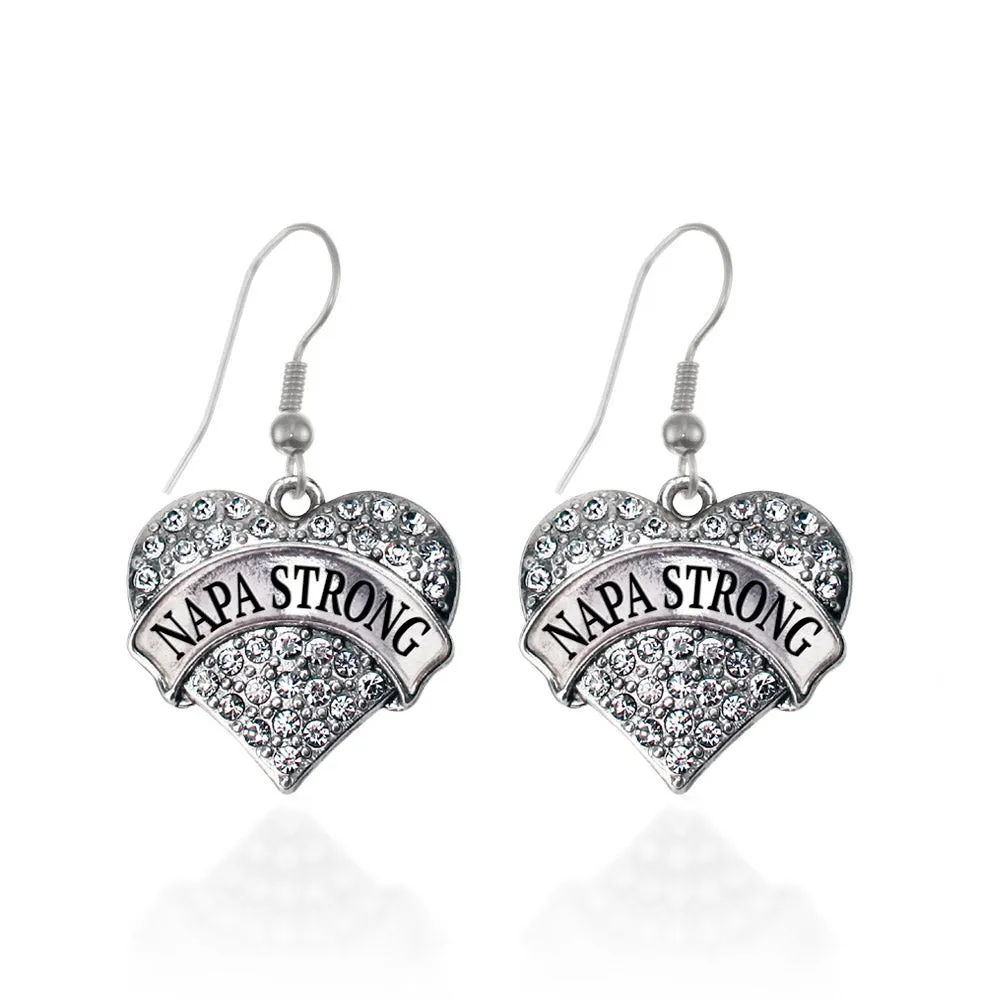 Silver Napa Strong Pave Heart Charm Dangle Earrings