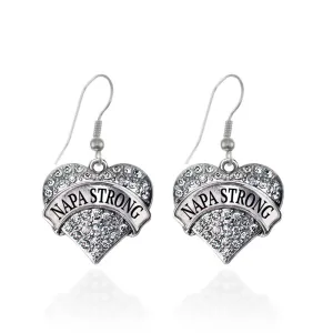 Silver Napa Strong Pave Heart Charm Dangle Earrings