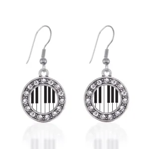 Silver Piano Keys Circle Charm Dangle Earrings